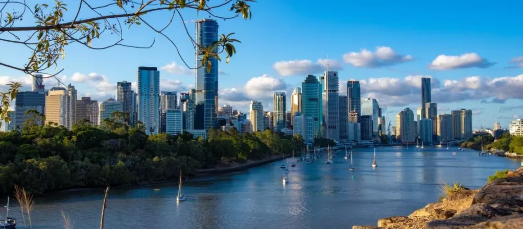 Brisbane skyline with overlay of property valuation elements